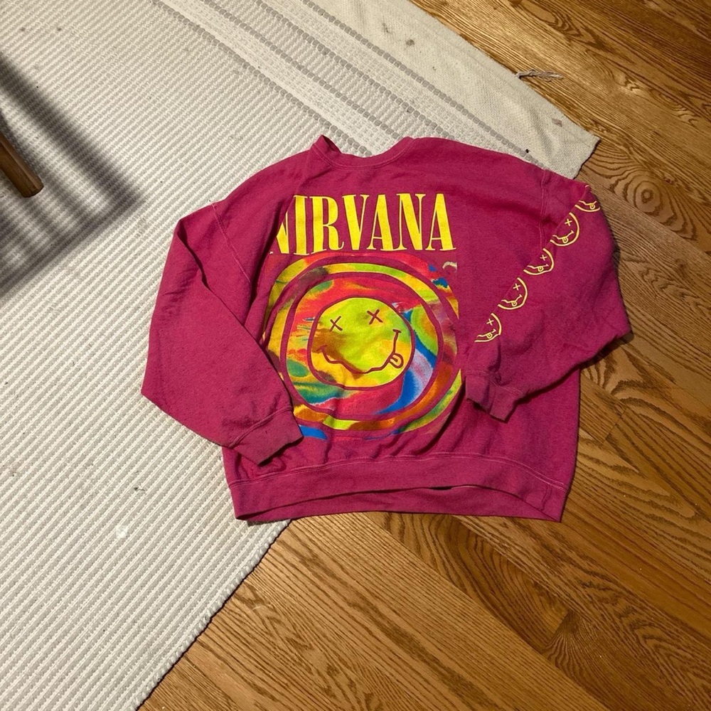 preppy pink nirvana urban outfitters sweatshirt size medium small stains